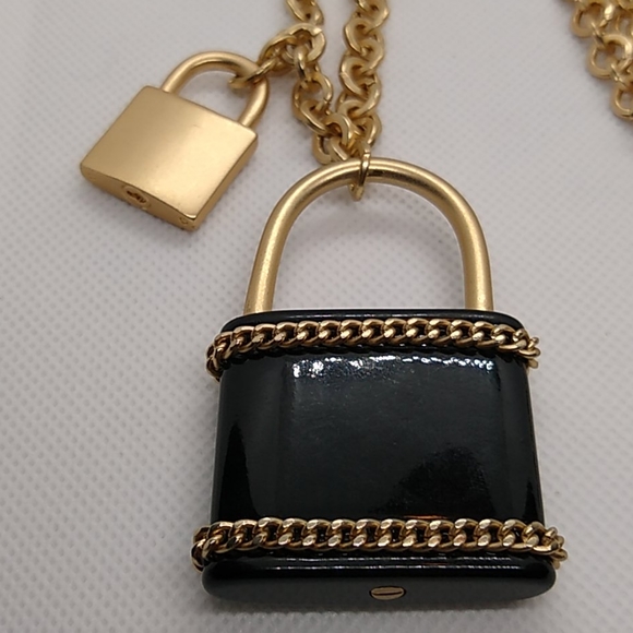 Chico's long gold chain necklace with lock pendant - Picture 2 of 4